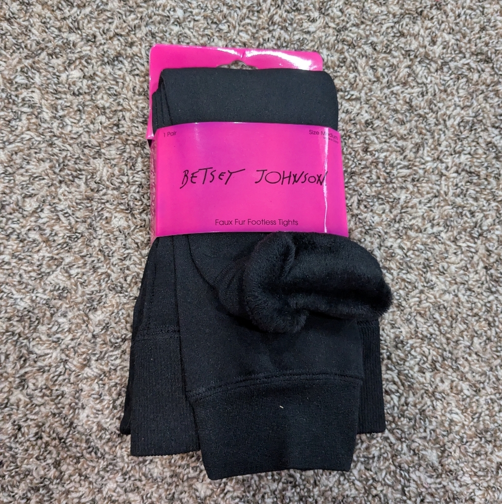 Betsey Johnson Faux Fur Footless Tights Size Medium Black